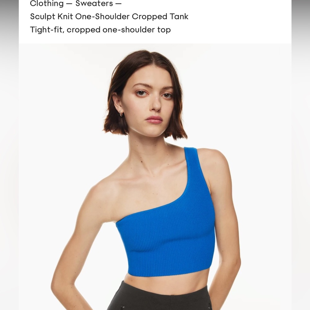 Babaton Sculpt Knit One-Shoulder Cropped Tank in blue